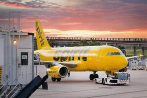 a beautiful sunset at Spirit Airlines FLL terminal.