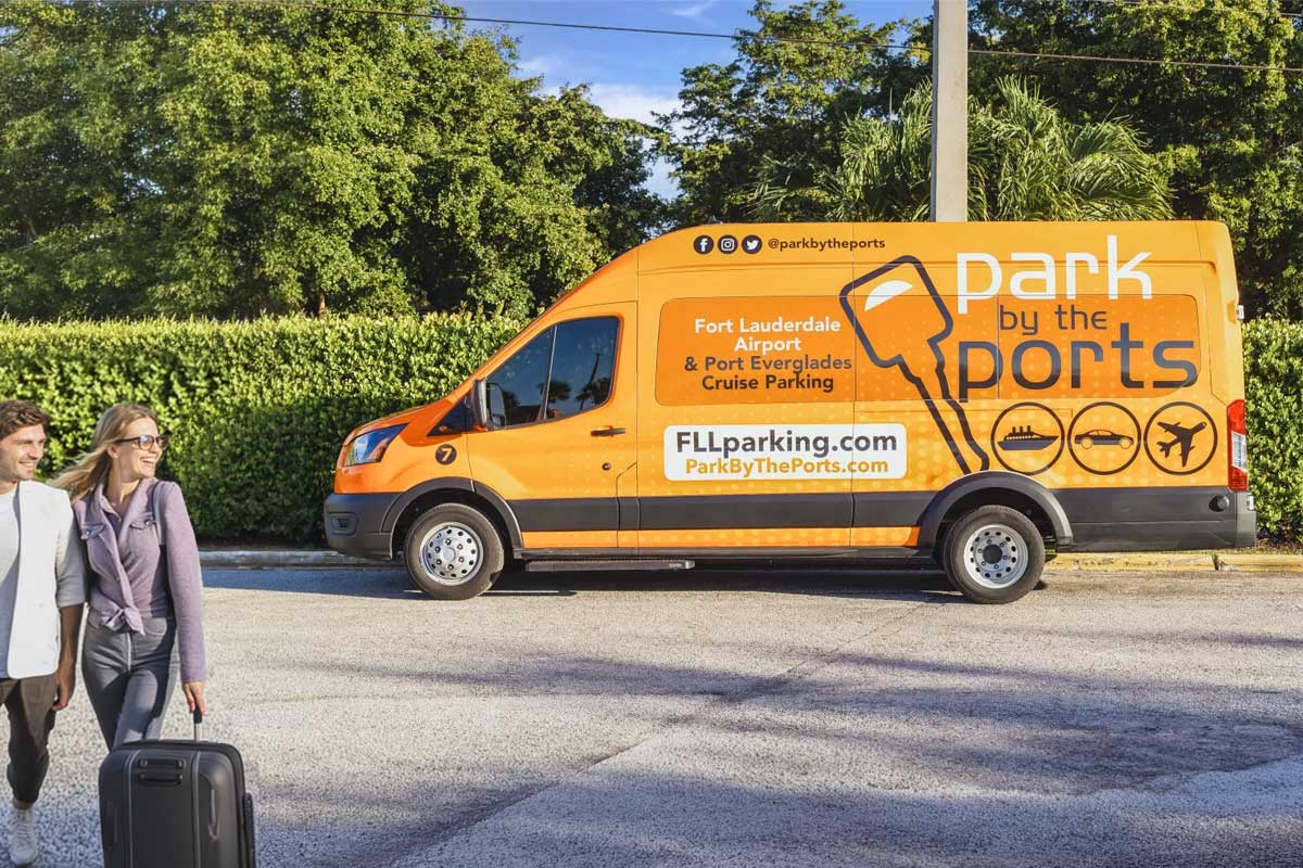 Park By The Ports shuttle bus for FLL parking with shuttle service near Fort Lauderdale Airport